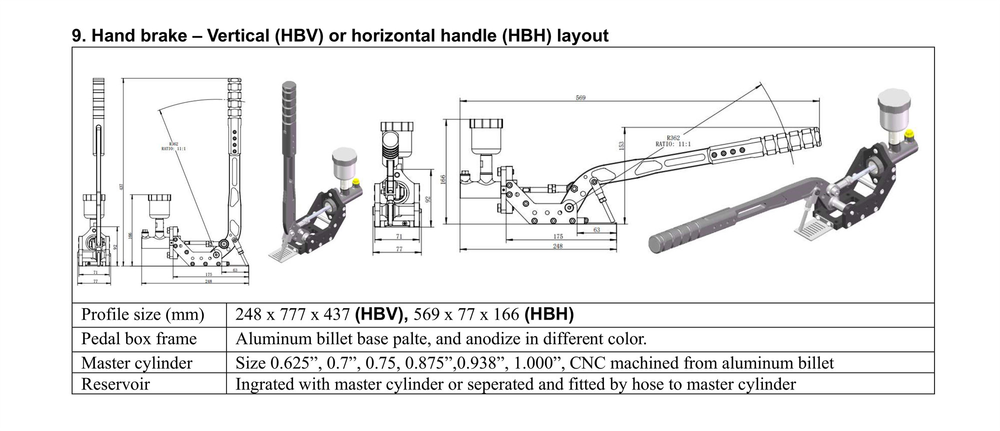 Hand brake Vertical handle with MC